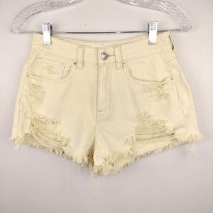PacSun High Waist Distressed Mom Shorts in Pale Yellow Sz. 24